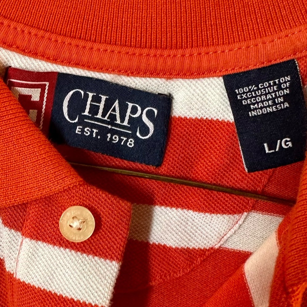 Short sleeve Men’s orange/white striped Chaps polo shirt